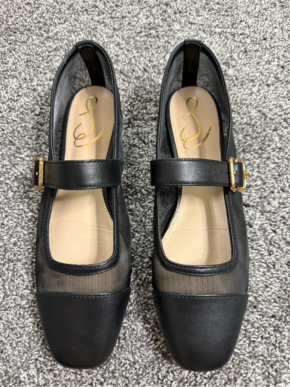 Sam Edelman Miranda Mesh Mary Jane Ballet Flat black leather size 7